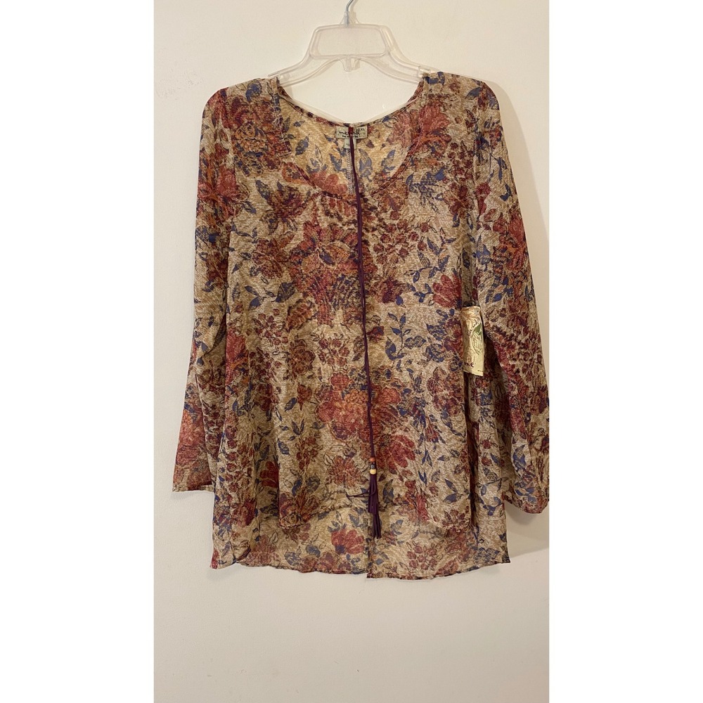 NWT One World XL Floral Romantic Fsiry Boho Tunic Tassel Tie Cottagecore